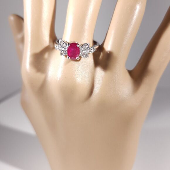 Niassa Ruby 1.1 Carats and White Zircon Ring Size 9 - Picture 8 of 10